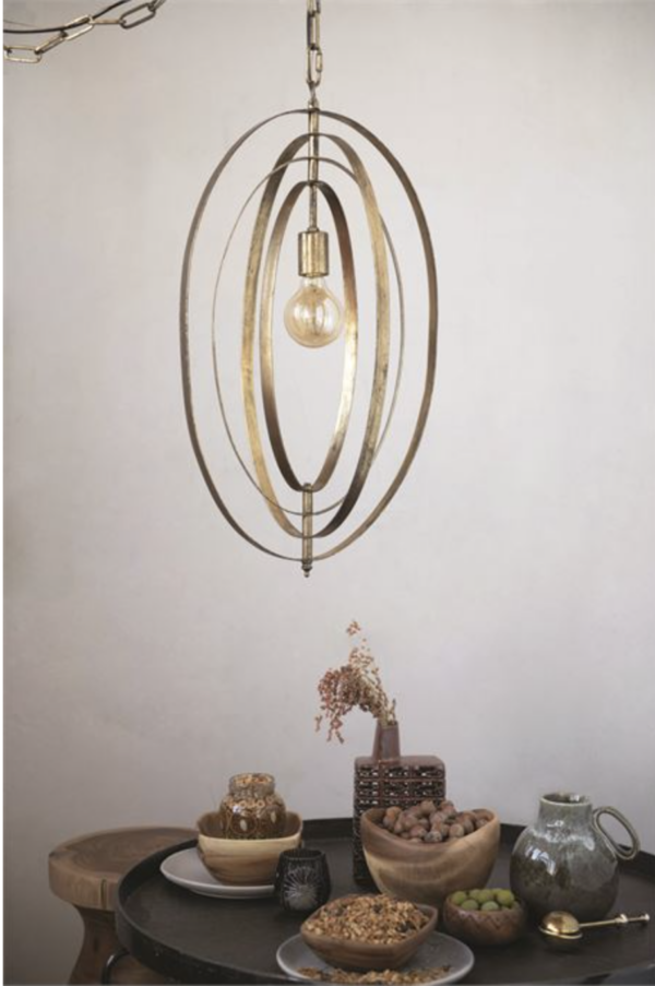 Metal Pendant Lamp, Gold Finish 15" Round x 25-1/2"H — alternate view 4