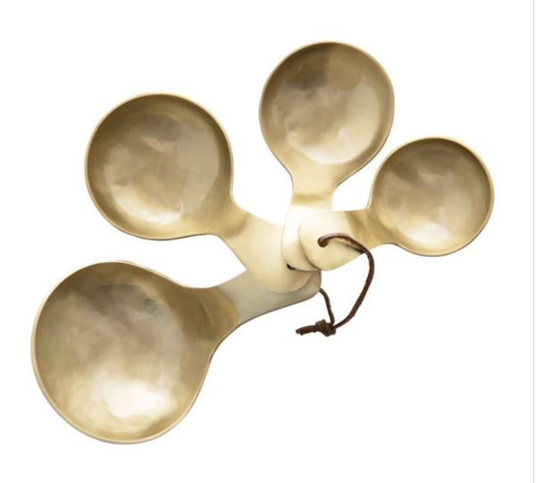 5-1/4"L Metal Scoops w/ Leather Tie, Brass Finish — alternate view 2