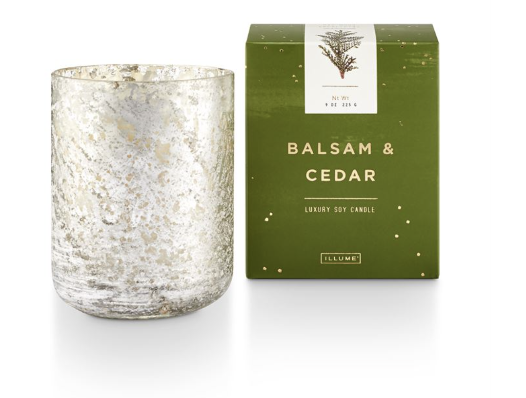 Balsam & Cedar Small Luxe Sanded Mercury Glass Candle — alternate view 2
