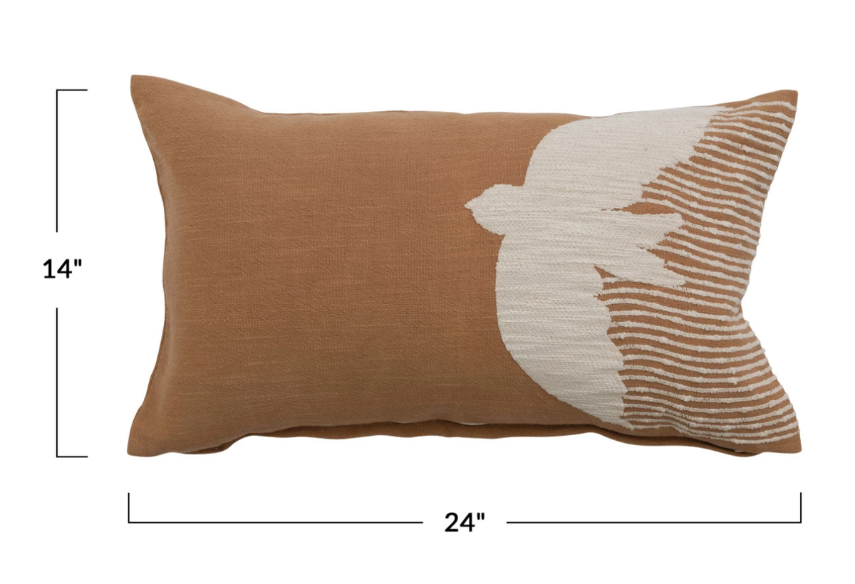 Cotton Slub Lumbar Pillow with Embroidery & Bird — alternate view 2