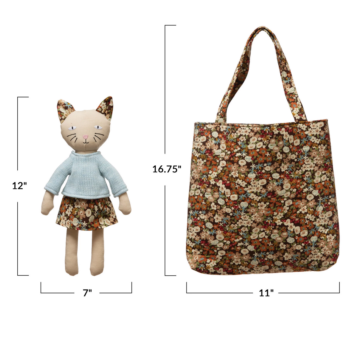 Plush Cat in Sweater and Matching Flowered Tote — alternate view 3