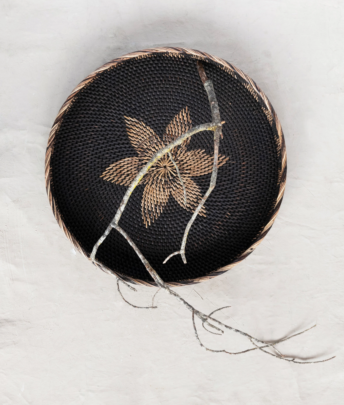 Decorative Hand-Woven Rattan Tray with Flower — alternate view 2