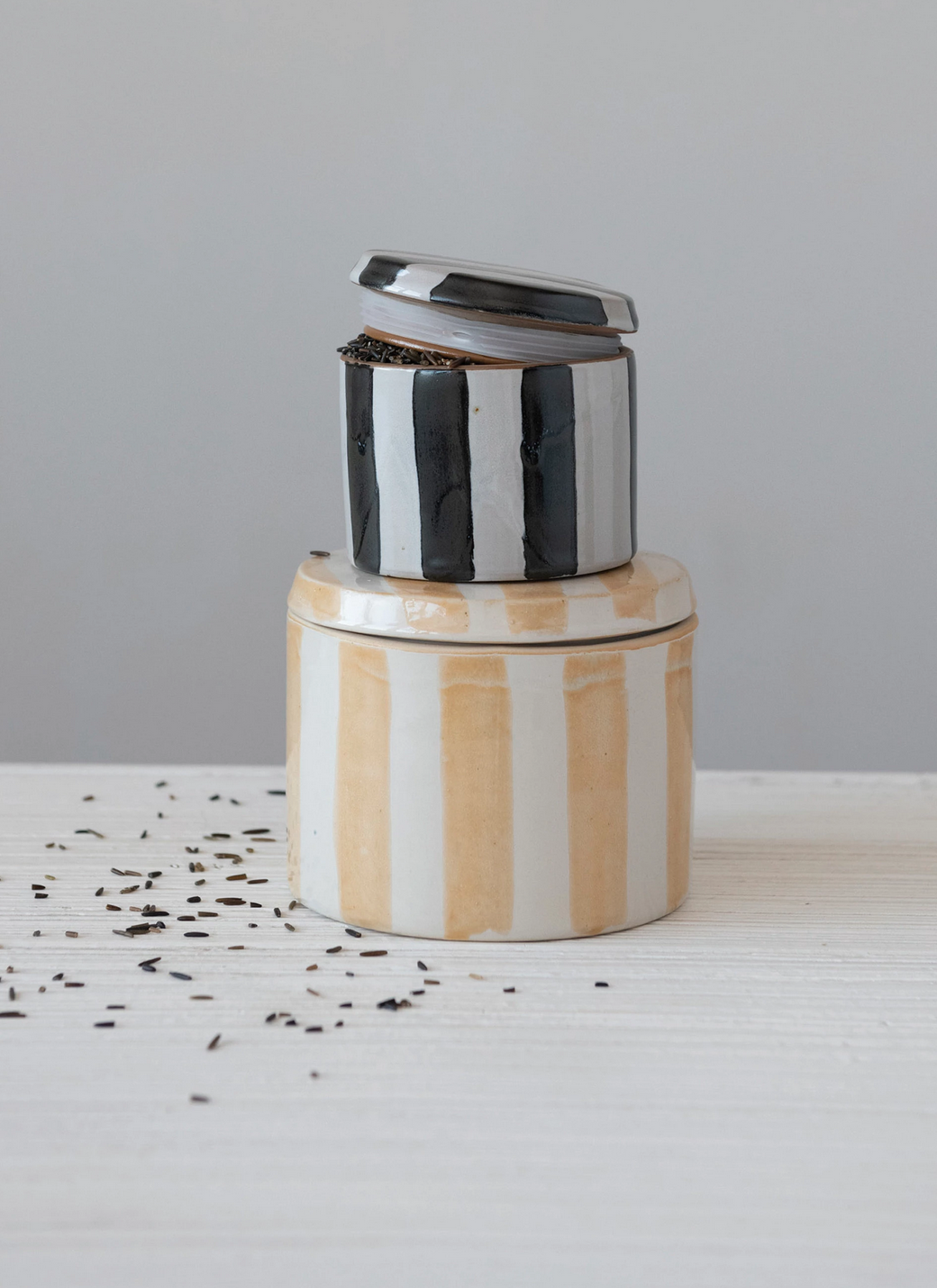 Stoneware Canister with Stripes, Reactive Glaze — alternate view 2