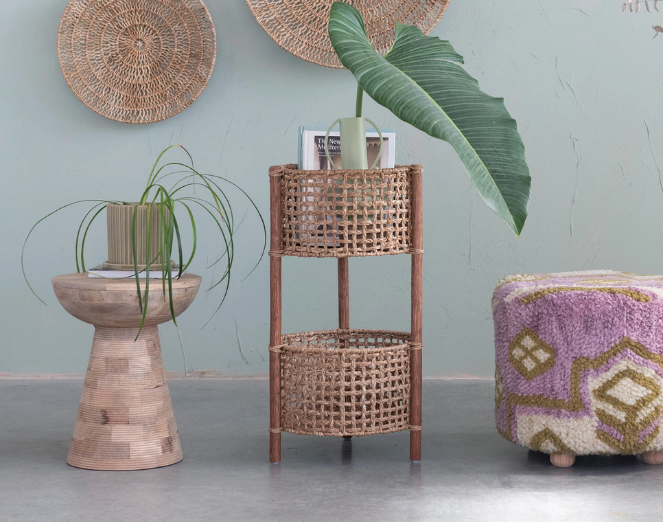 Hand-Woven Bankuan and Rattan Braided 2-Tier Basket — alternate view 3