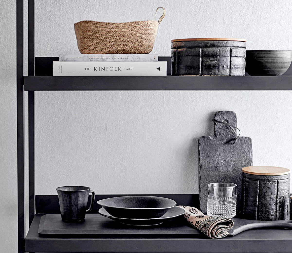 Stoneware Canister with Bamboo Lid- Black — alternate view 3