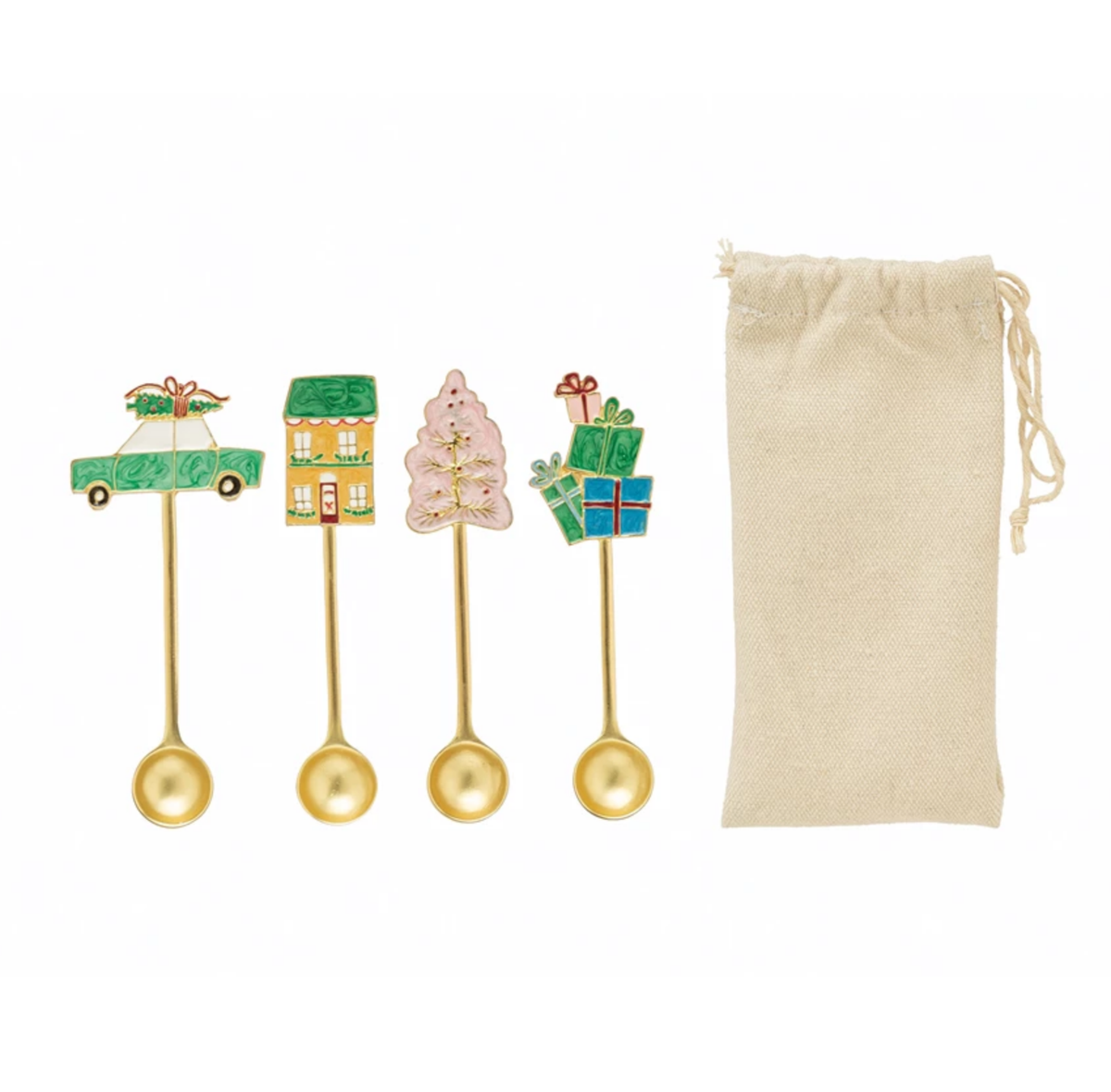Zinc Alloy Spoons with Holiday Icon Handle, Multi Color-Set of 4