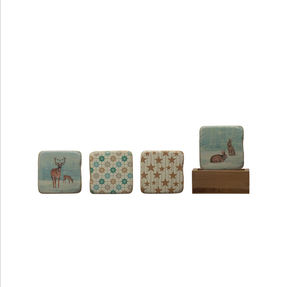 Square Resin Coasters with Forest Animals and Patterns in Wood Box — alternate view 2