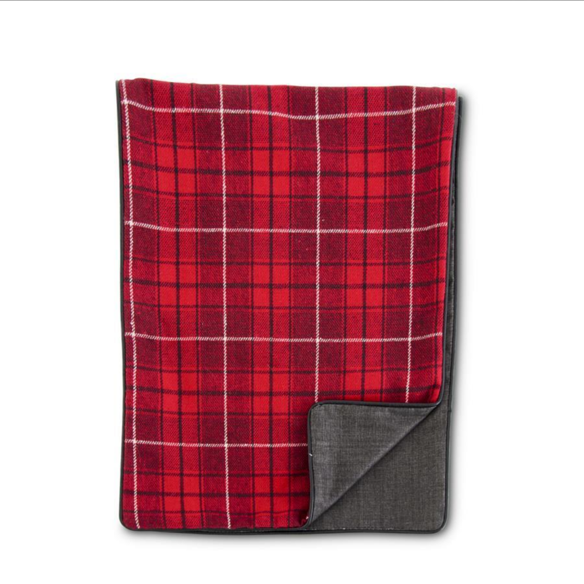 Red Black & White Plaid Table Runner w/Leather Piping