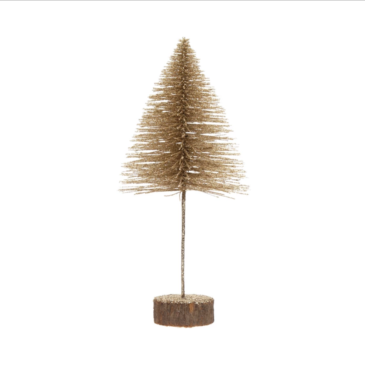Plastic Bottle Brush Tree with Glitter and Wood Slice Base