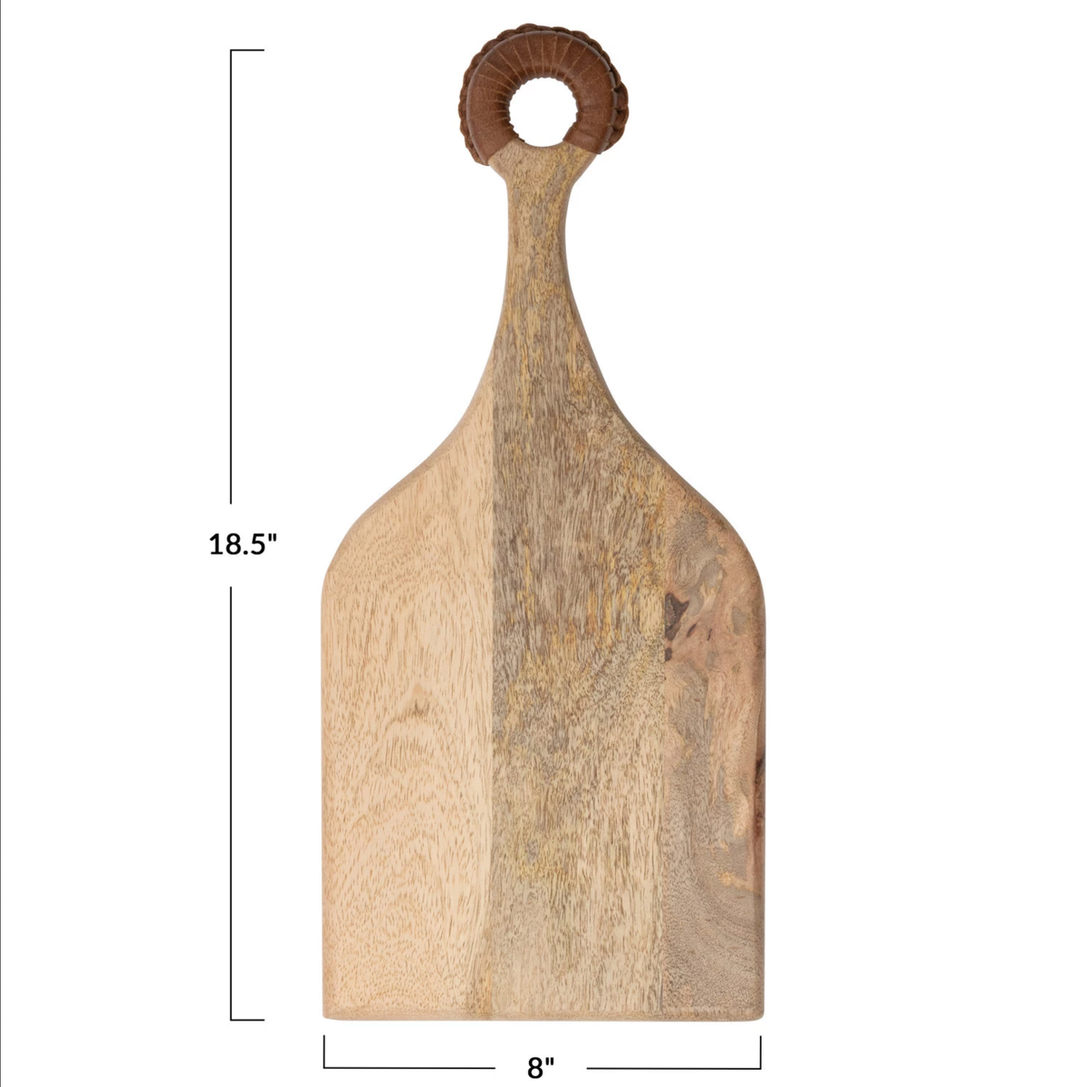 Mango Wood Cheese/Cutting Board w/ Braided Leather Handle- Small — alternate view 2