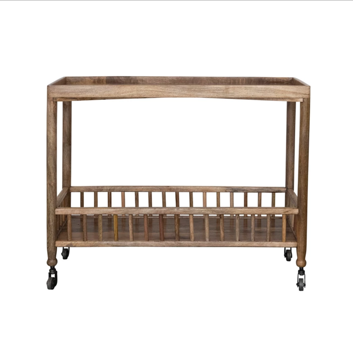 Mango Wood 2-Tier Bar Cart on Casters — alternate view 3