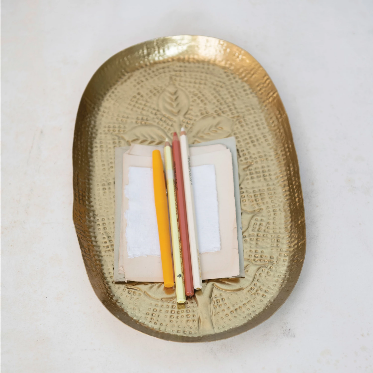 Decorative Debossed Metal Tray, Antique Gold Finish — alternate view 3