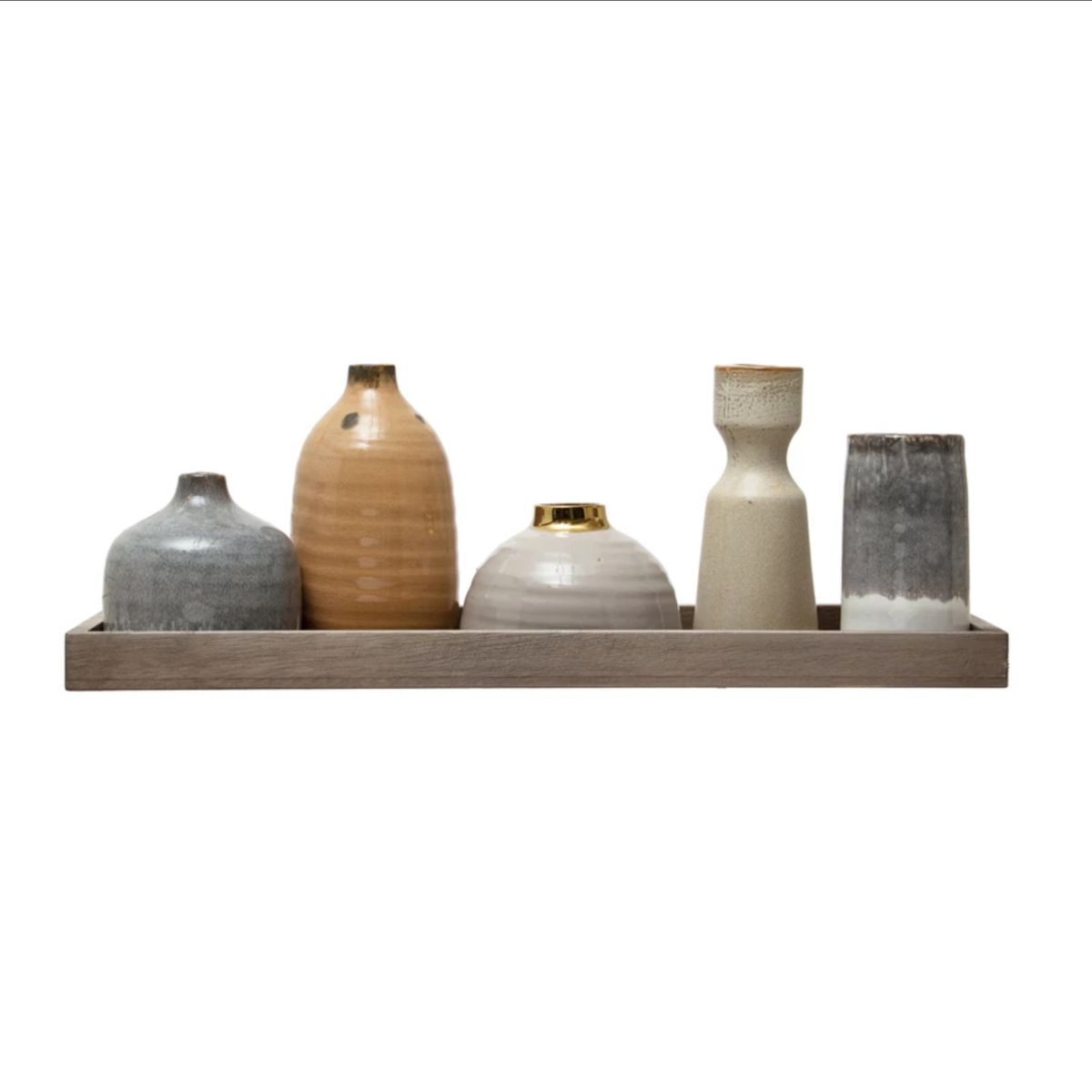 Mango Wood Tray w/ 1 Taper Holder & 4 Vases, Set of 6 — alternate view 2
