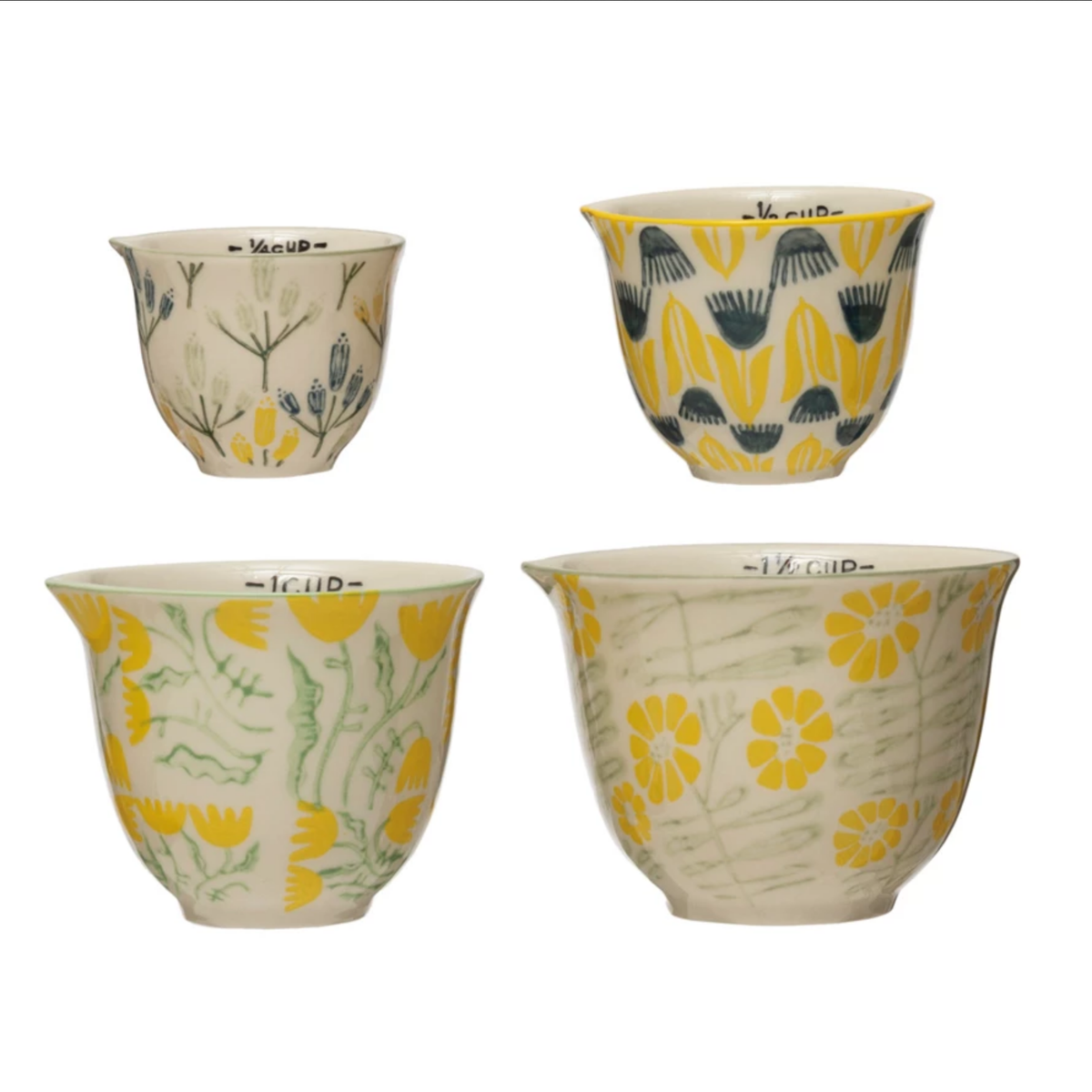 Hand-Stamped Stoneware Measuring Cups w/ Flowers, Set of 4 — alternate view 2