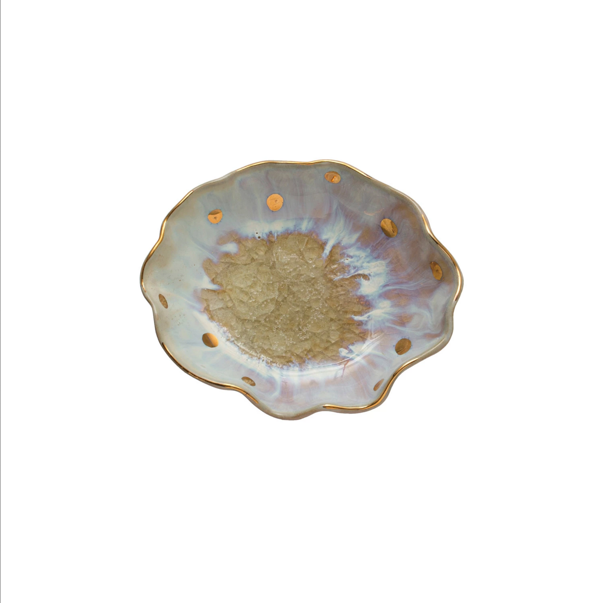 Stoneware Fluted Dish w/ Gold Electroplated Dots & Edge — alternate view 2