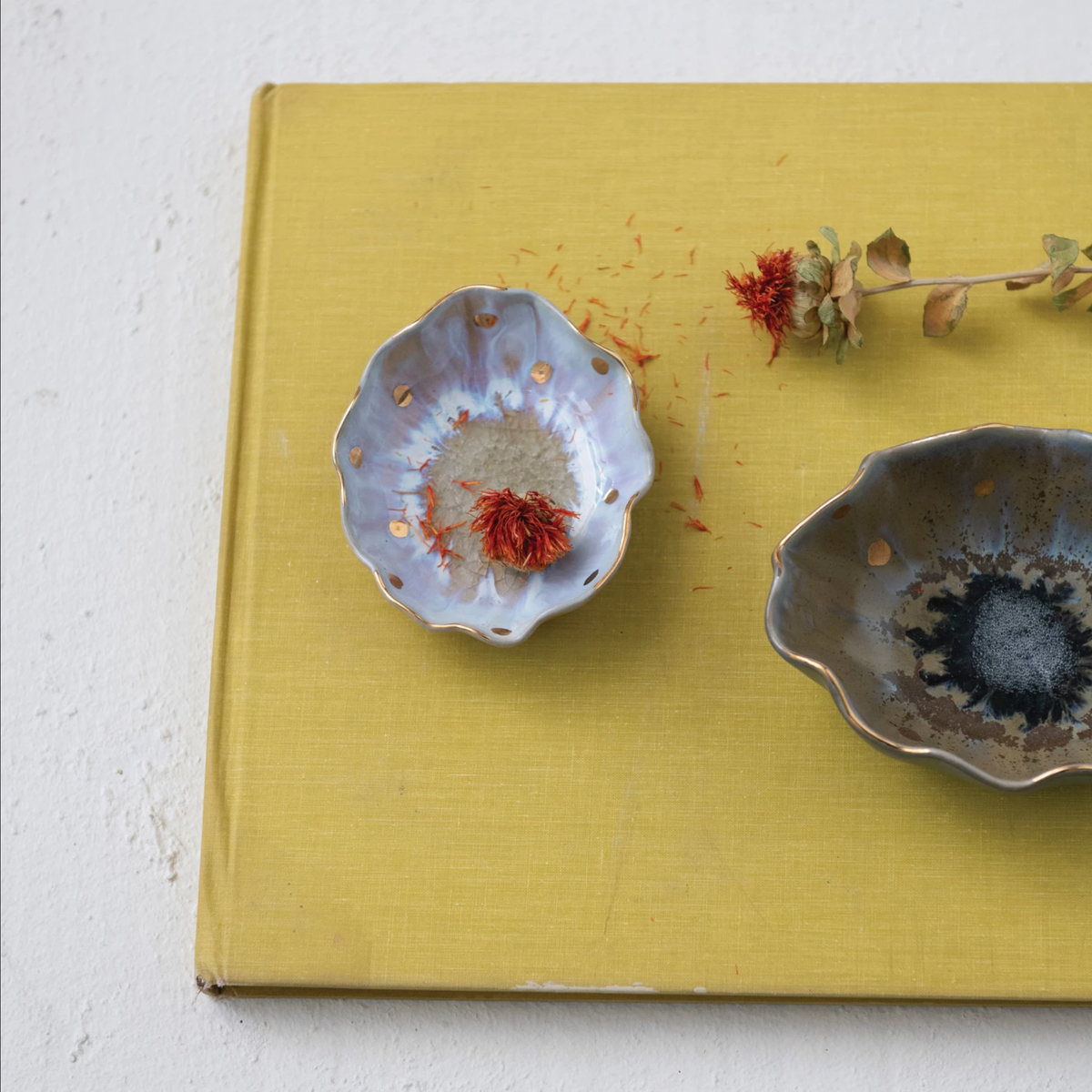 Stoneware Fluted Dish w/ Gold Electroplated Dots & Edge — alternate view 3