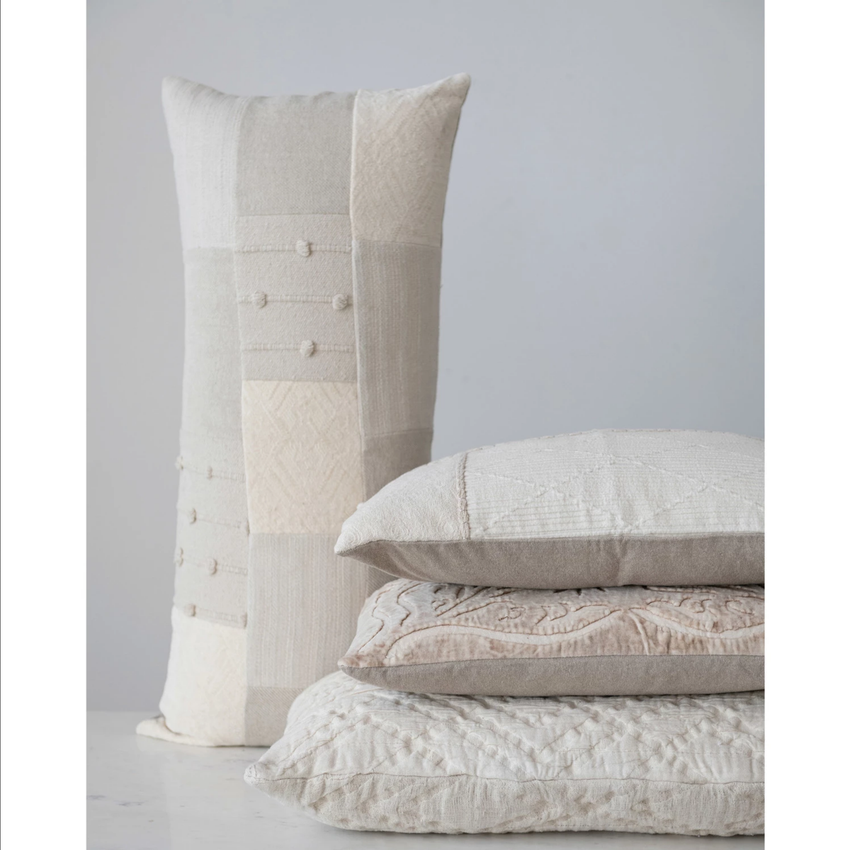 Cotton Patchwork Lumbar Pillow with Chambray Back — alternate view 2