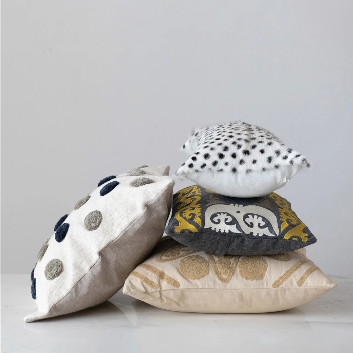 Cotton Tufted Pillow with Dots & Chambray Back — alternate view 2