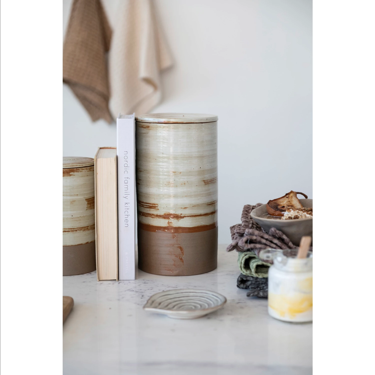 Stoneware Canister, Reactive Glaze, Brown & Cream Color, Large — alternate view 2