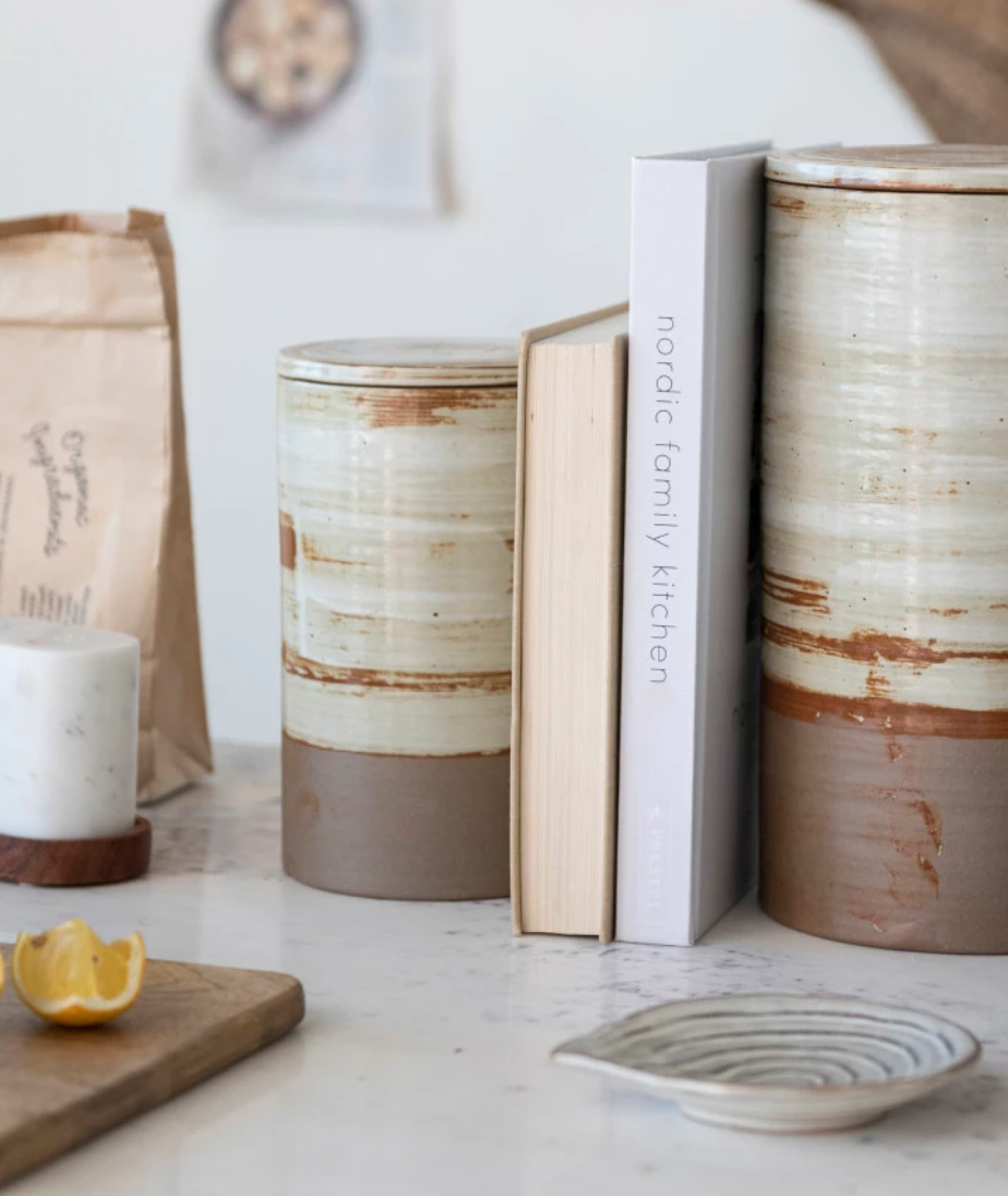Stoneware Canister, Reactive Glaze, Brown & Cream Color, Small — alternate view 2