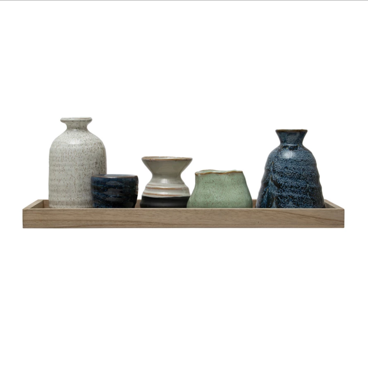 Mango Wood Tray w/ 1 Taper Holder & 4 Vases — alternate view 2