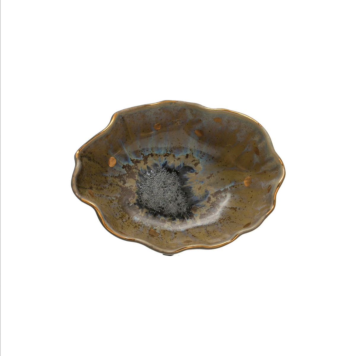Stoneware Fluted Bowl w/ Gold Electroplated Dots & Edge — alternate view 2