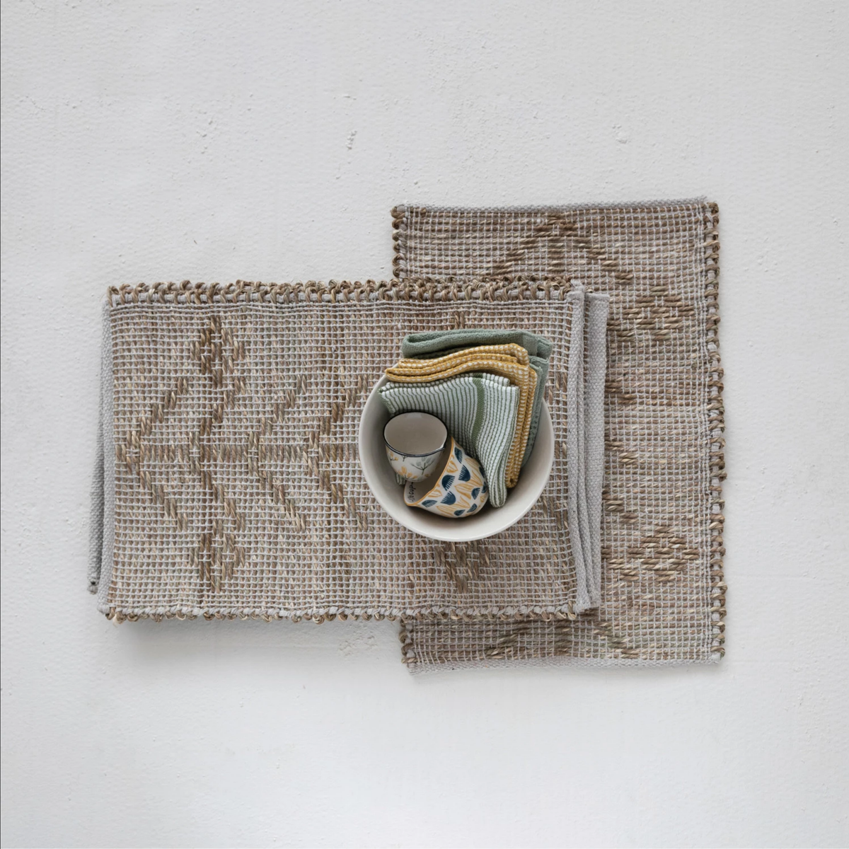 Two-Sided Hand-Woven Seagrass & Cotton Placemat w/ Design — alternate view 2