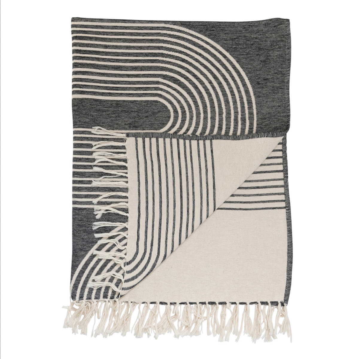 Cotton Jacquard Throw w/ Arch Design & Fringe — alternate view 2