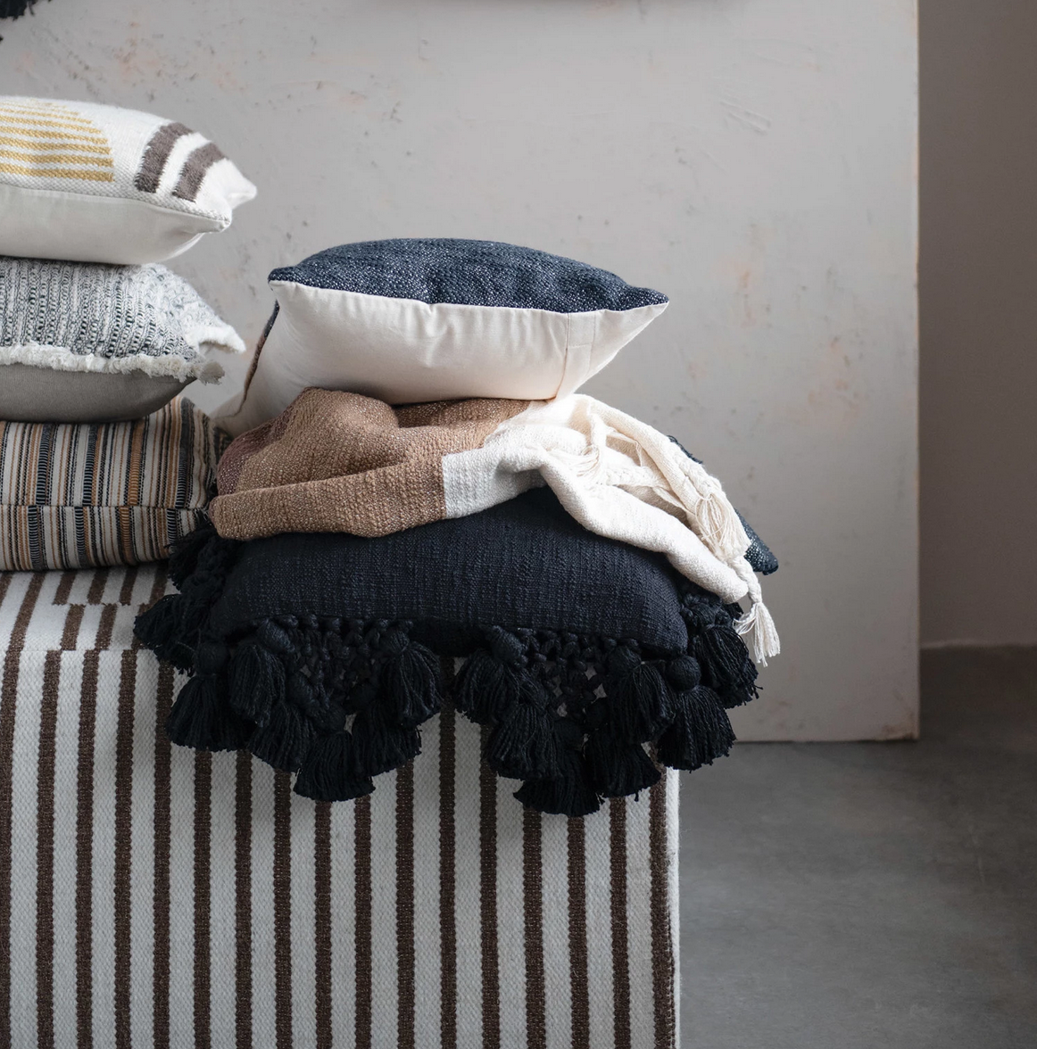 Cotton Slub Lumbar Pillow with Crochet & Tassels — alternate view 2