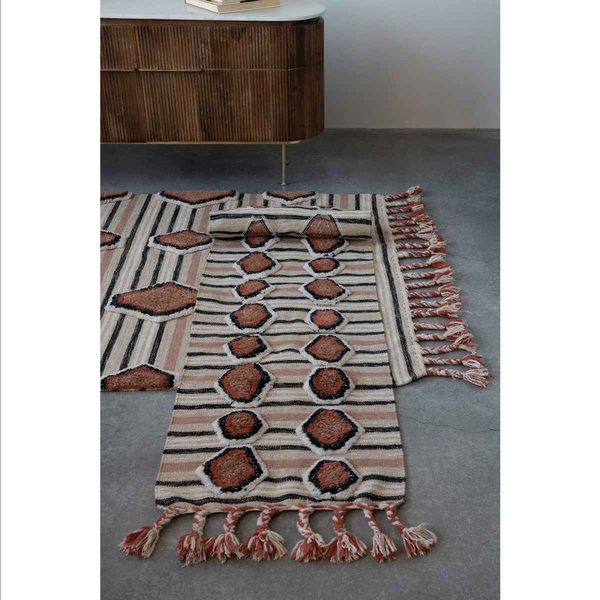 Cotton Tufted Kilim Floor Runner with Braided Tassels — alternate view 2