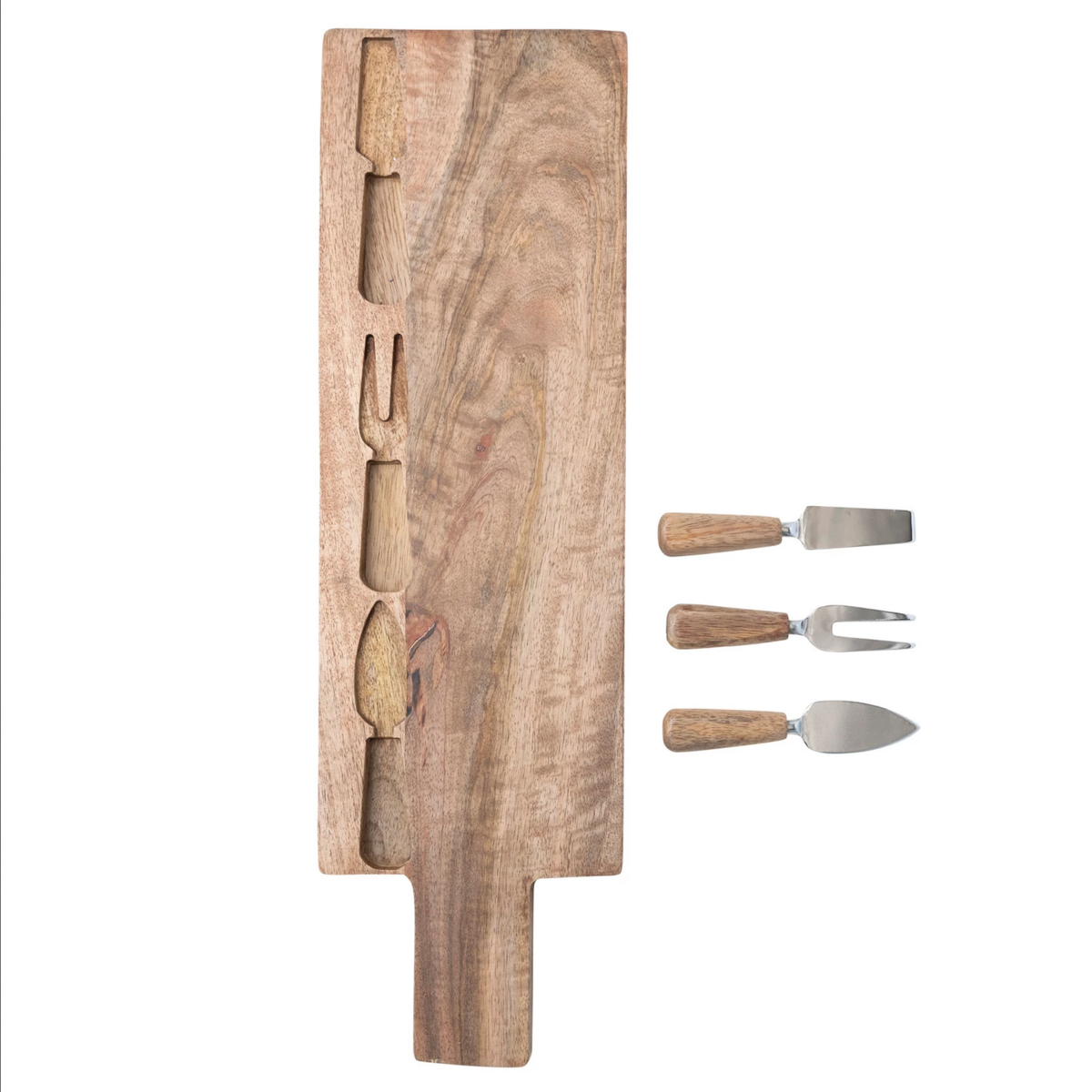 Mango Wood Cheese/Cutting Board w/ Handle & Cheese Utensils, Set of 4 — alternate view 2