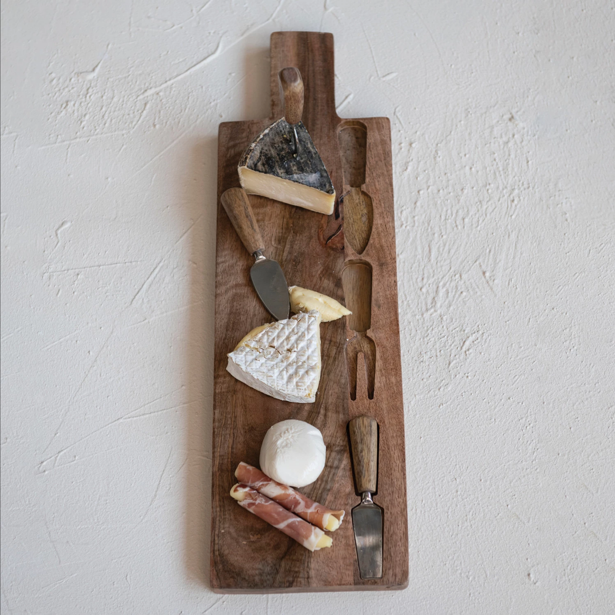 Mango Wood Cheese/Cutting Board w/ Handle & Cheese Utensils, Set of 4 — alternate view 3
