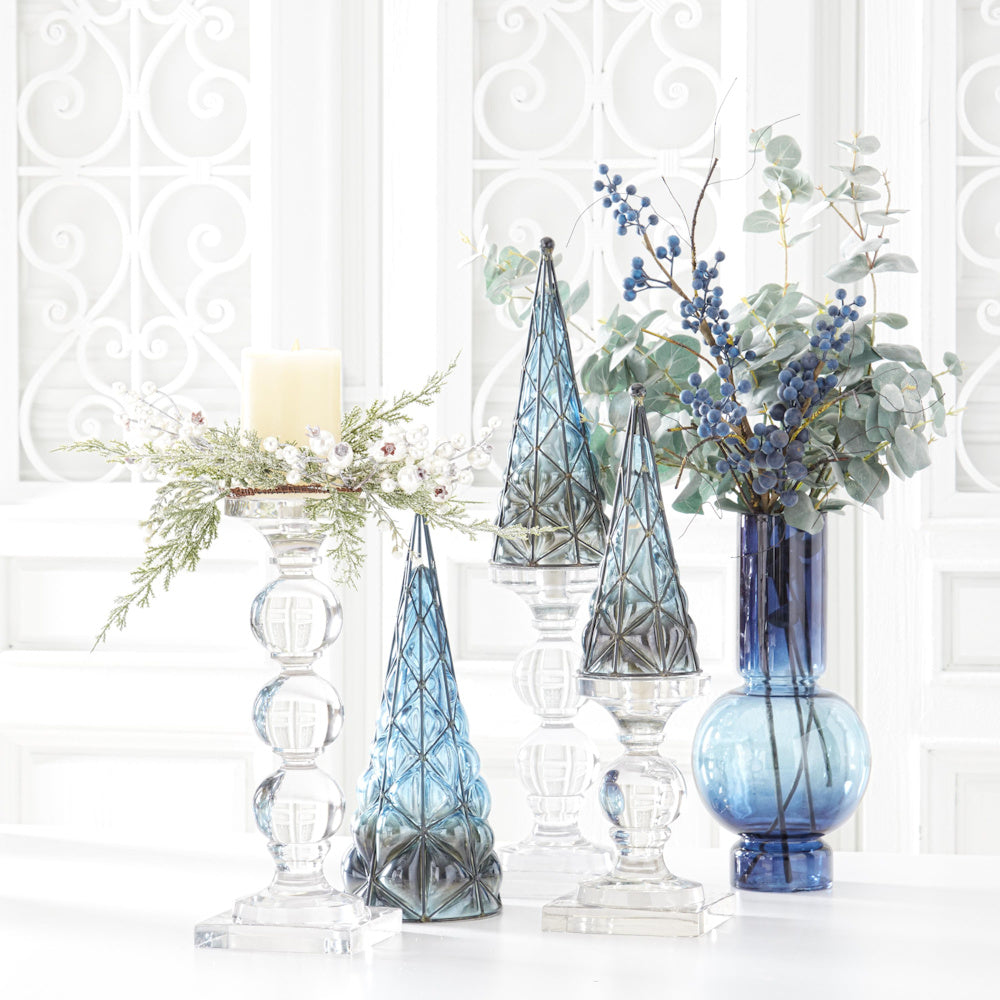 Set of 3 Blue Blown Glass Christmas Trees in Black Metal Frames