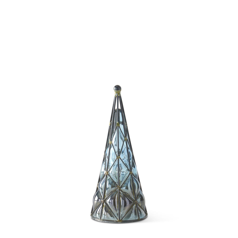 Set of 3 Blue Blown Glass Christmas Trees in Black Metal Frames — alternate view 3
