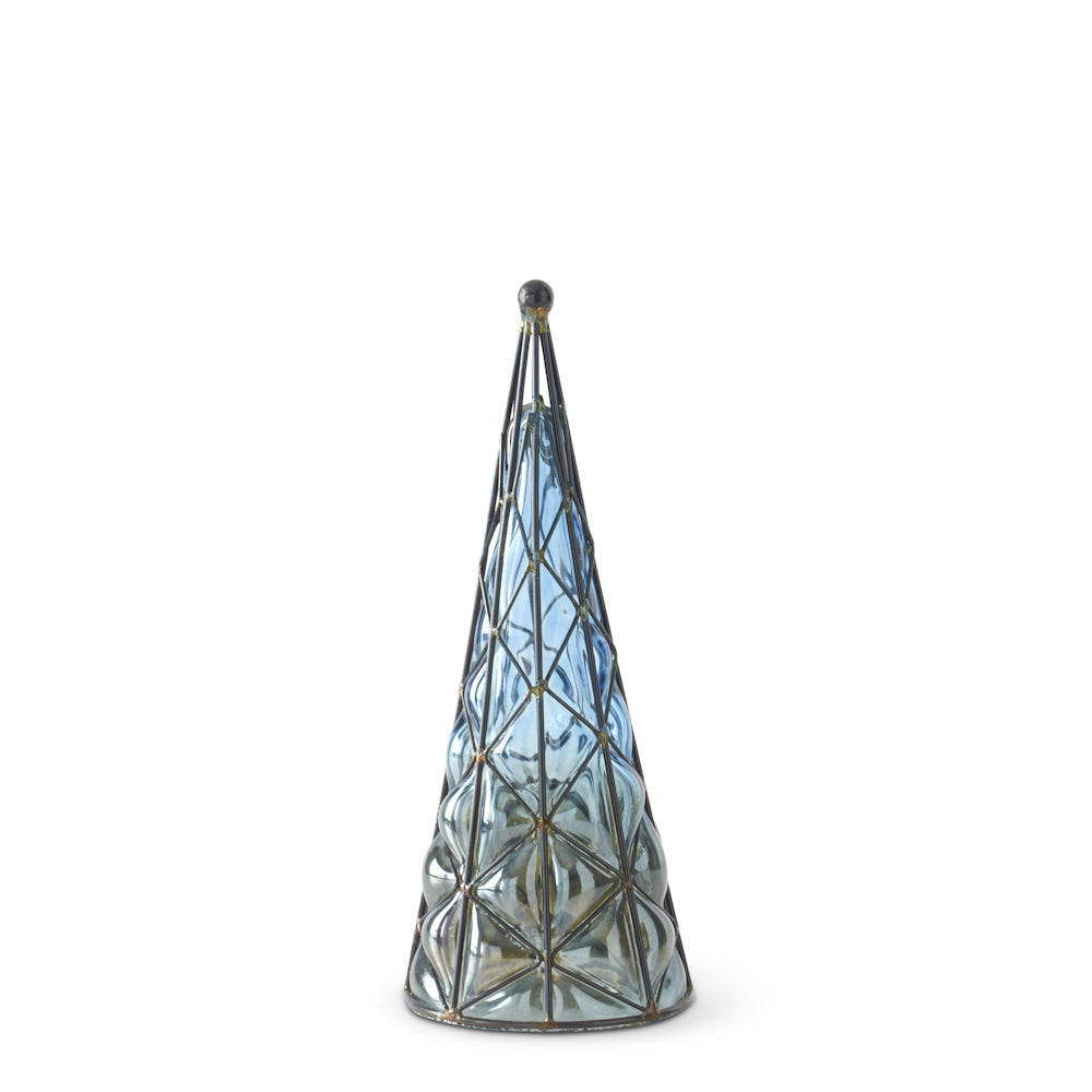 Set of 3 Blue Blown Glass Christmas Trees in Black Metal Frames — alternate view 4