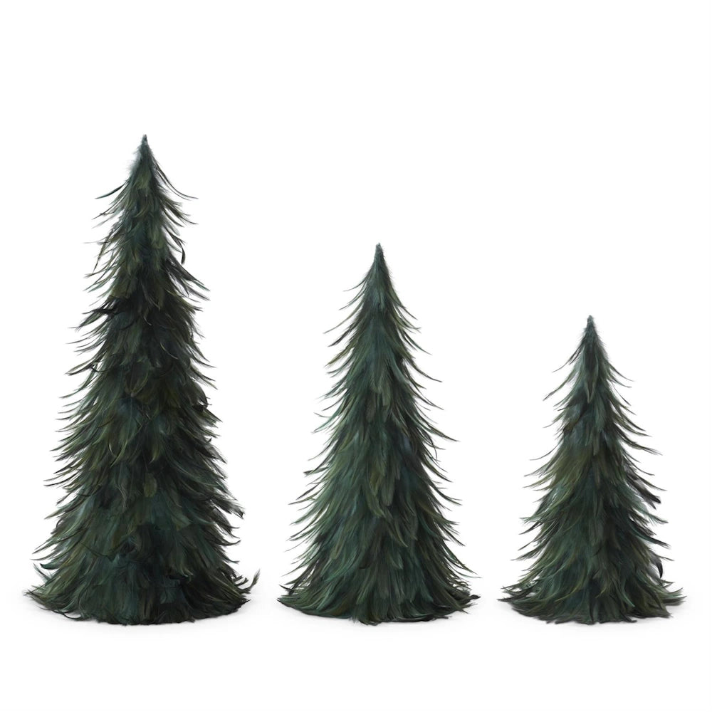 Set of 3 Wispy Green Feather Nesting Cone Trees