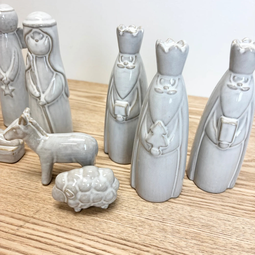 Set of 9 White Stoneware Nativity Set — alternate view 4