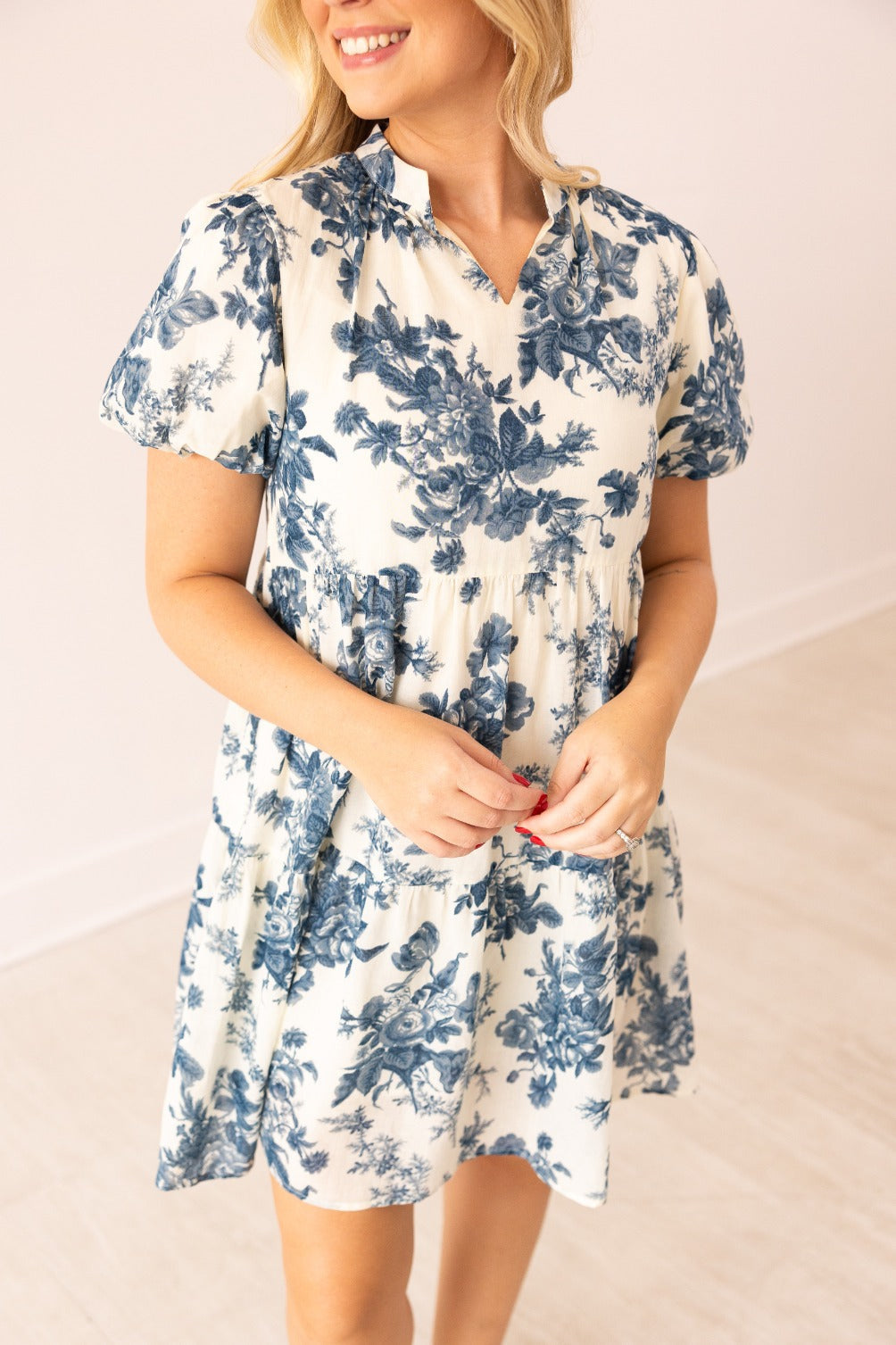 Blue and Ivory Floral Dress — alternate view 2