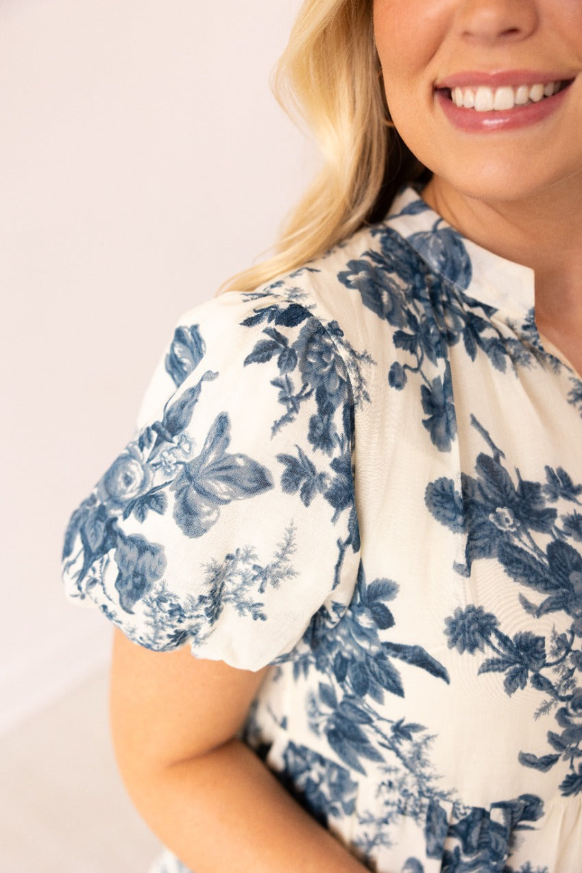 Blue and Ivory Floral Dress — alternate view 3