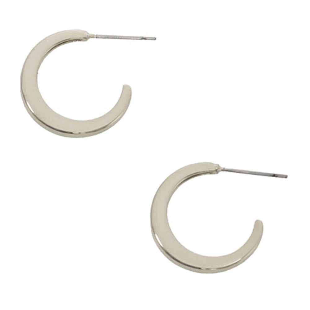 Pair of silver-tone flat mid-hoop post earrings against a white background.