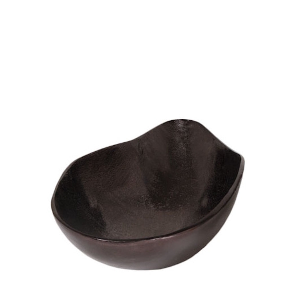 A unique dark purple, organic-shaped decorative bowl on a plain white background.