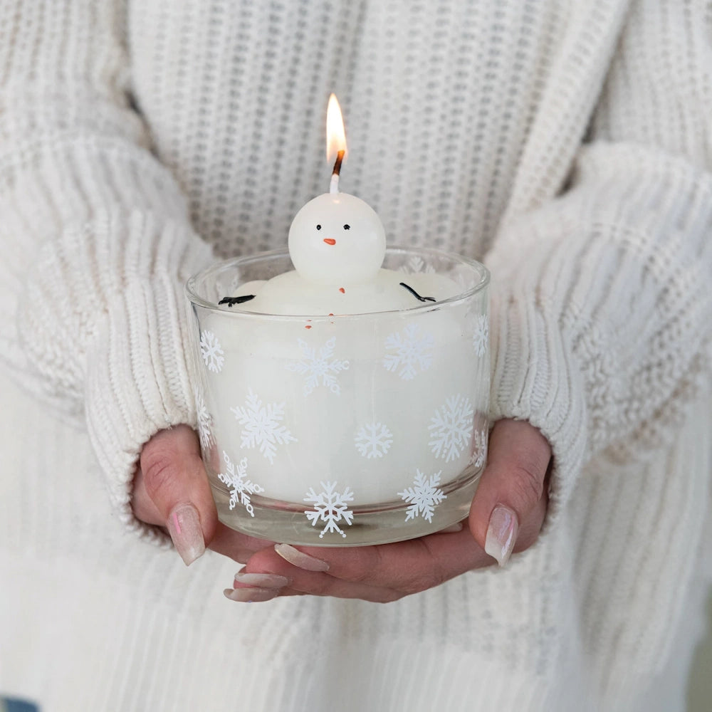 Unscented Snowman Filled Candle in Glass Vessel — alternate view 2