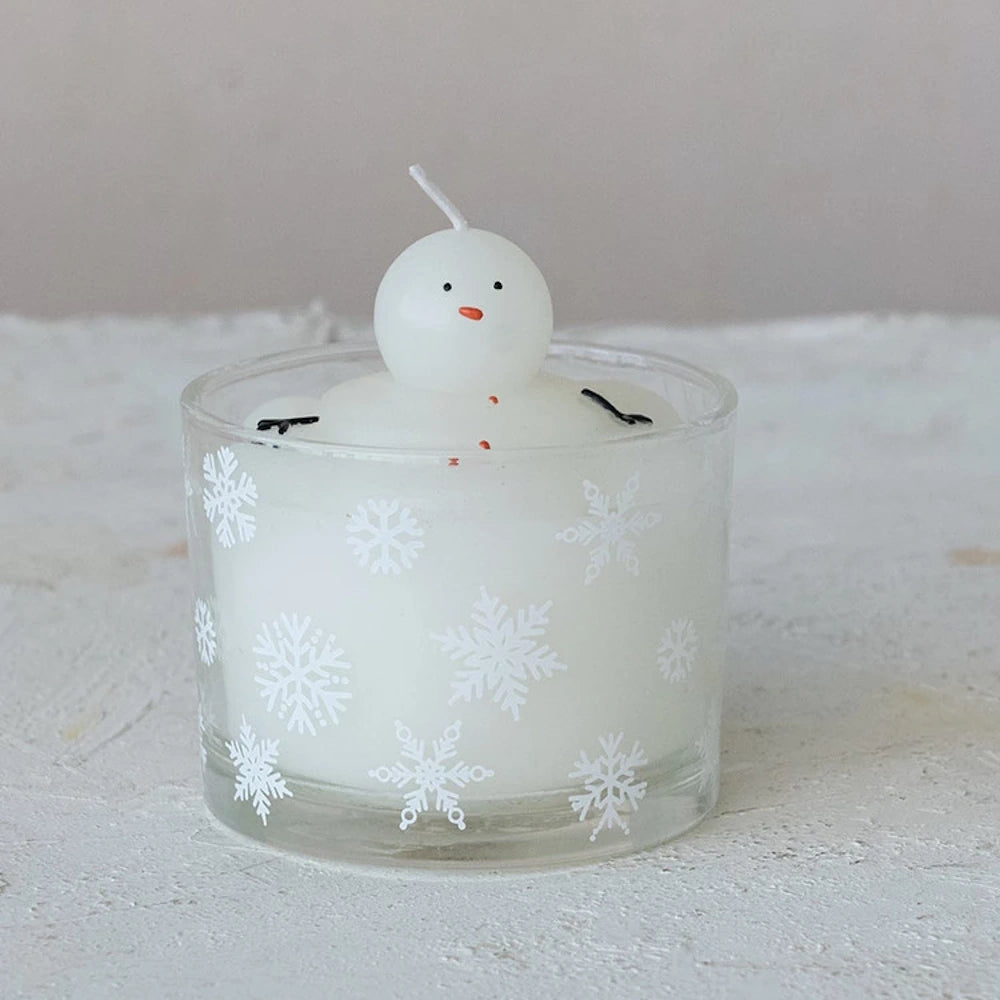 Unscented Snowman Filled Candle in Glass Vessel — alternate view 3