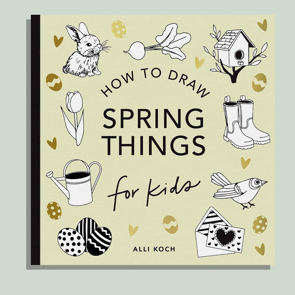 How to Draw Spring Things for Kids book cover by Alli Koch featuring a rabbit, bird, tulip, and Easter eggs illustrations.
