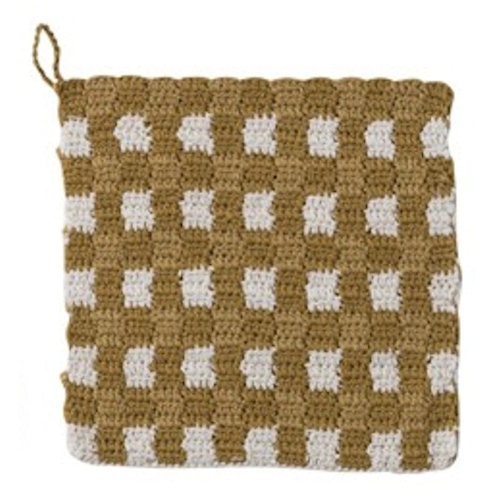 Square Cotton Crocheted Pot Holder with Check Pattern — alternate view 4