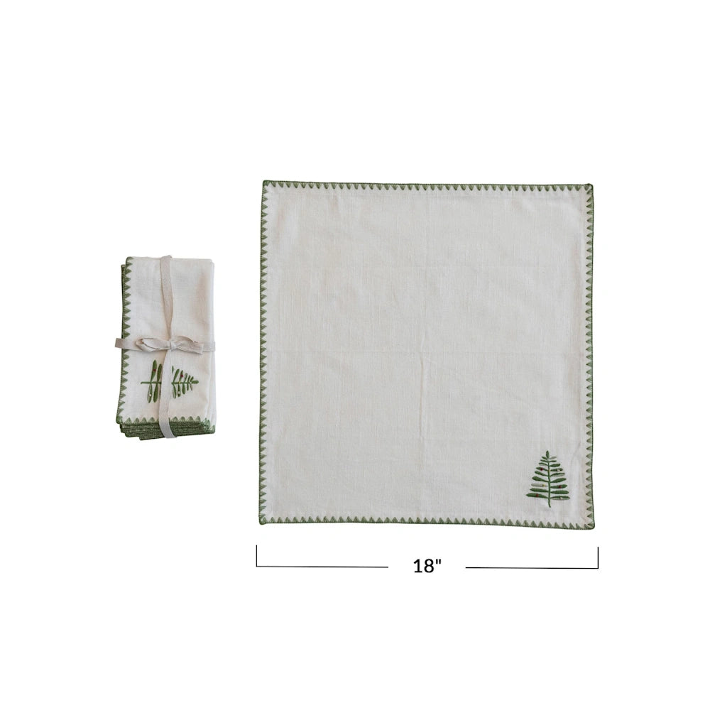 Set of 4 Square Cotton Napkins with Embroidered Tree — alternate view 4