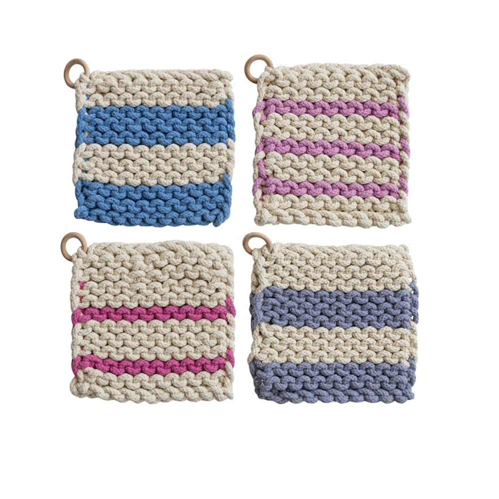 Square Crocheted Pot Holder with Wood Ring — alternate view 2