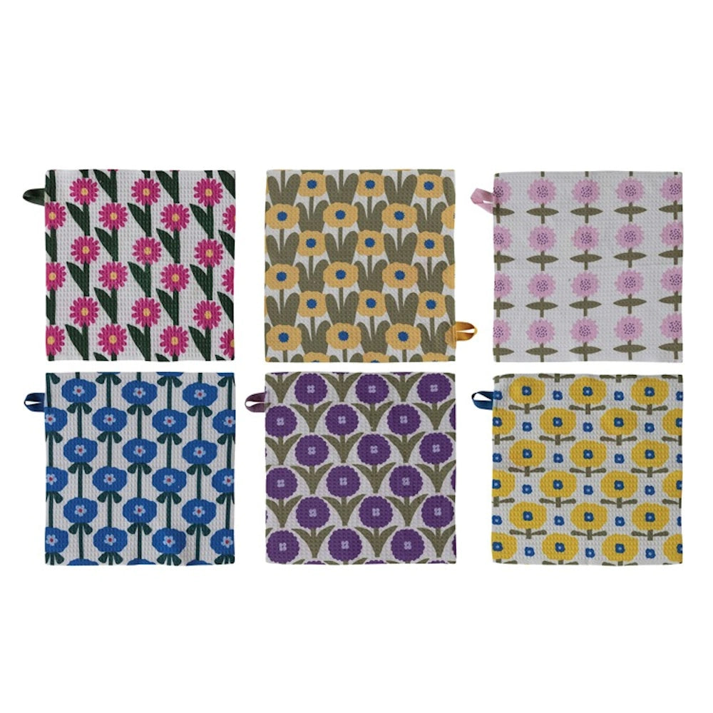 Square Floral Printed Recycled Microfibre Dish Cloths