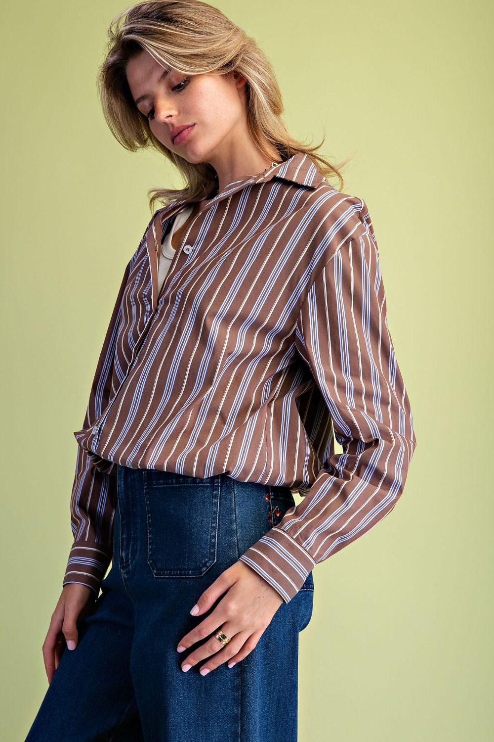 Brown Striped Button-Down Shirt — alternate view 4