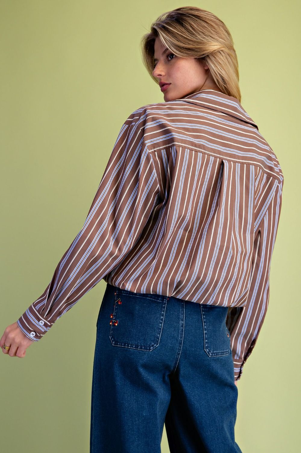 Brown Striped Button-Down Shirt — alternate view 5